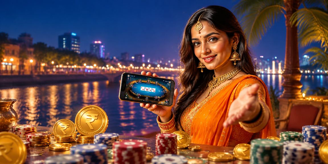 Payment transaction on mobile device with traditional Indian riverfront backdrop